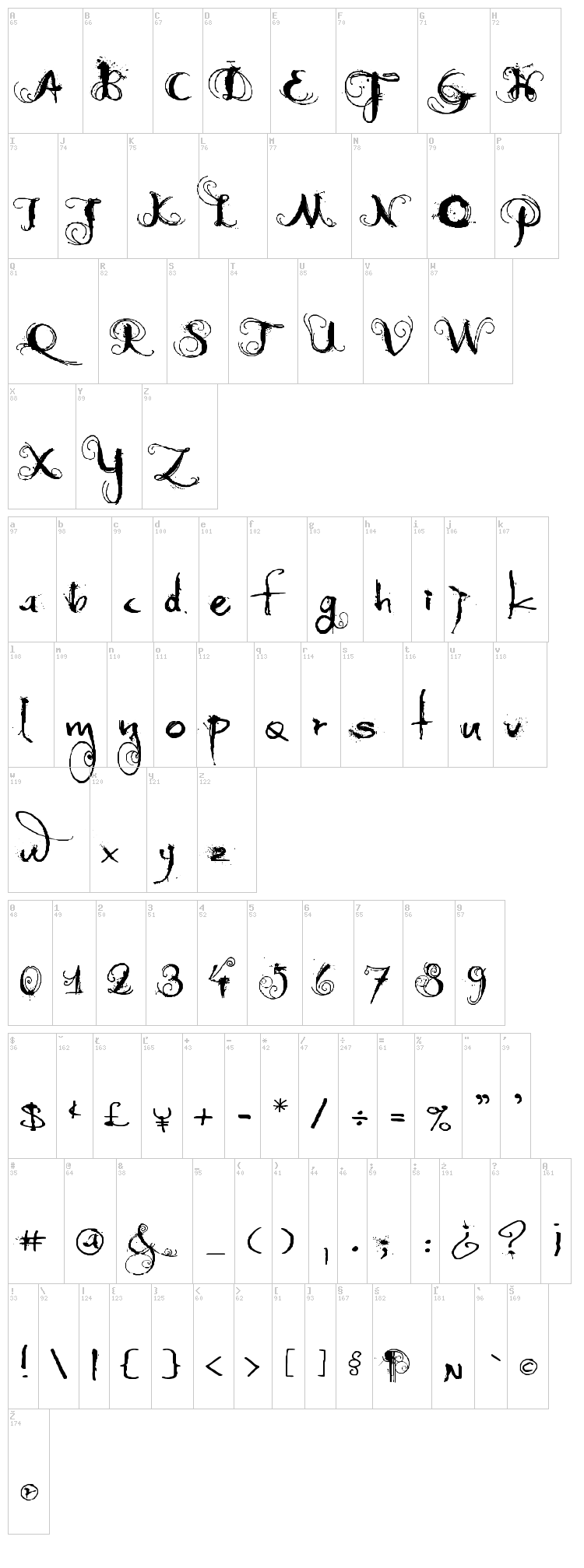 Moonlight Shadow font map